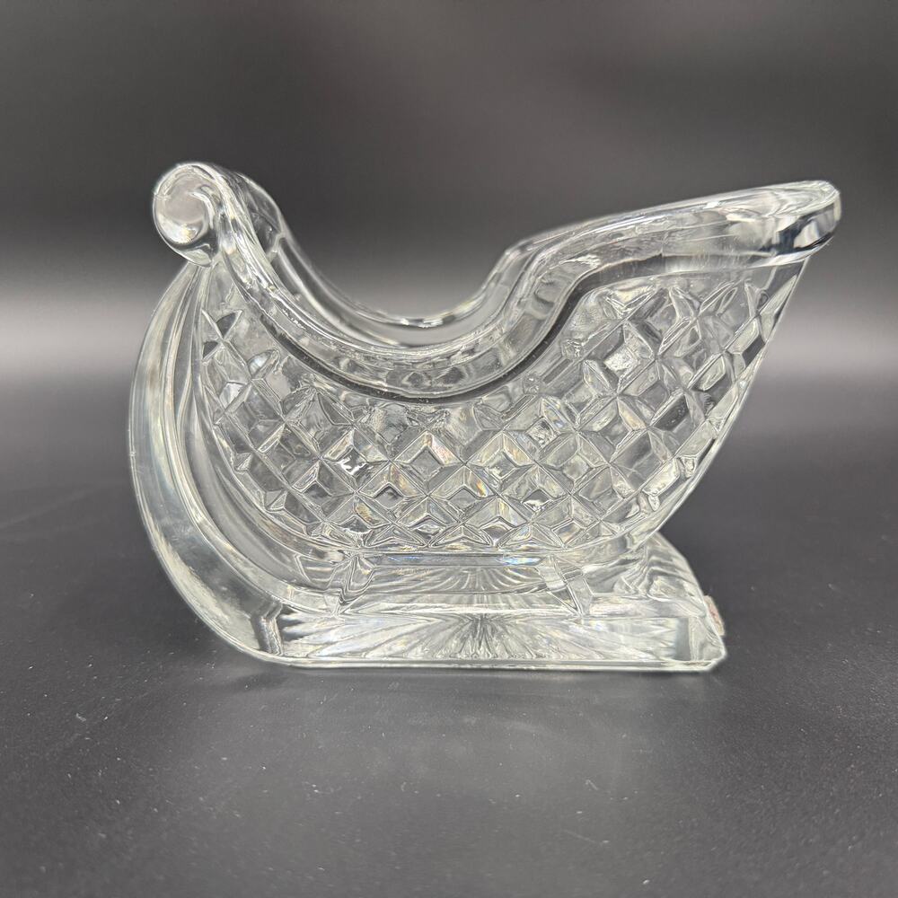 vintage St George Teleflora crystal glass Santa's Sleigh Christmas holidays dish